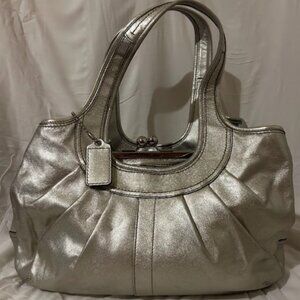 Coach Ergo Pleated Kiss Lock Metallic Shoulder Bag